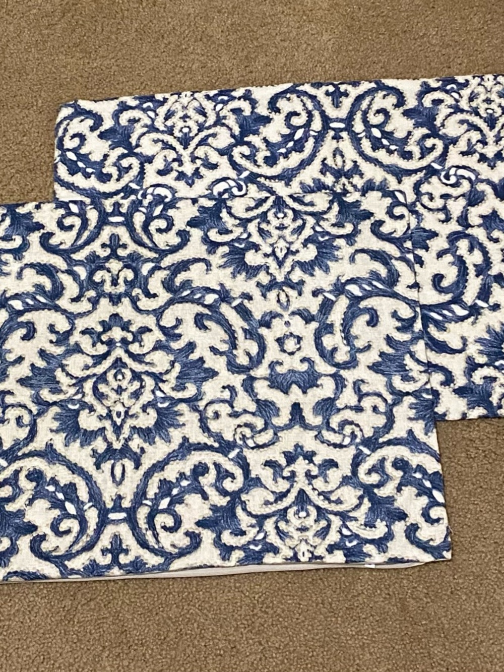 Pottery Barn 2 Reilly embroidered Blue pillow covers 16” x 26”